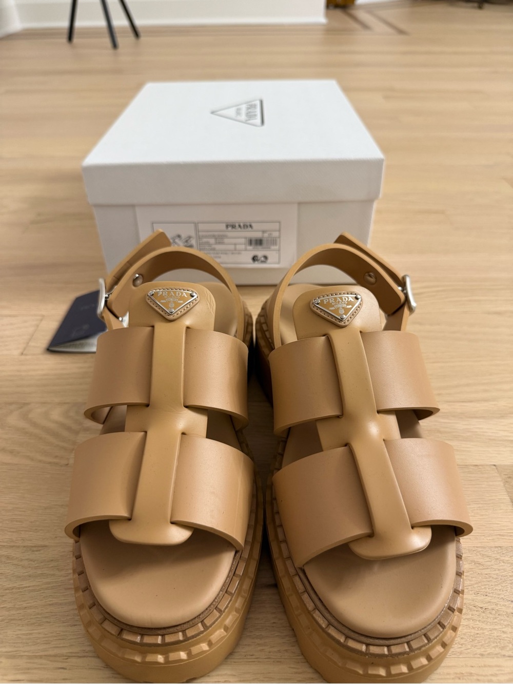 AUTHENTIC Prada Soft Cage Beige Platform Slingback Sandals (Size 37) - Picture 3 of 7